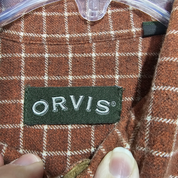 Orvis Men's Rust Orange Plaid Flannel Shirt Button Up Long Sleeve Size Large. - Picture 4 of 8